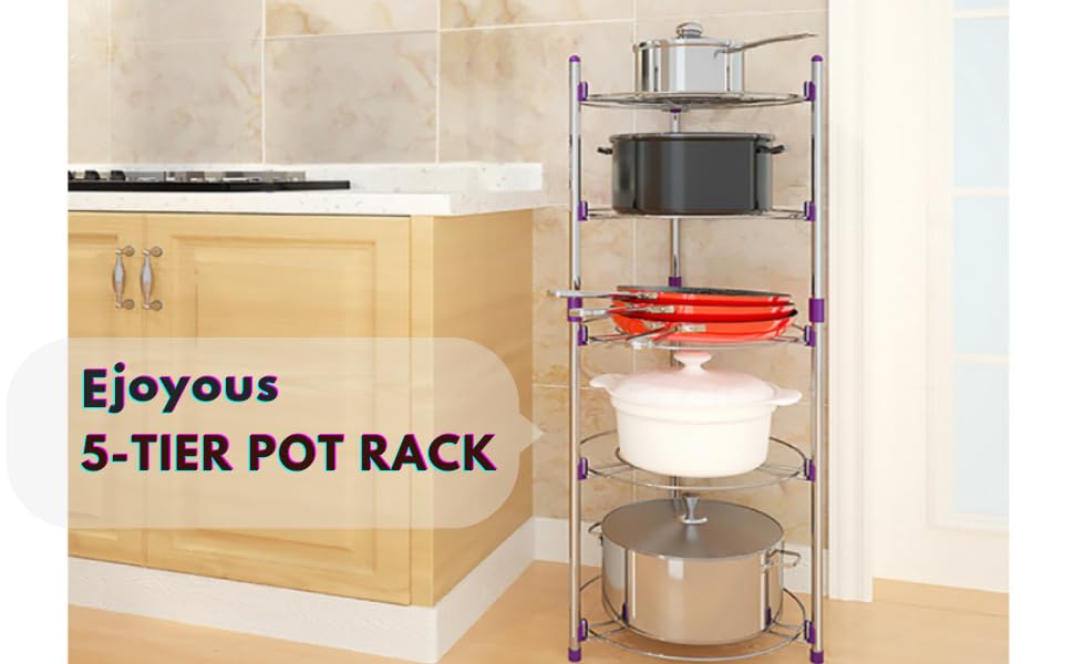 Ejoyous 5 Tiers Saucepan Stand, Pan Pot Organiser Rack, MultiLayer Pan