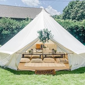 DANCHEL OUTDOOR 4 Season Oxford Glamping Tent, Waterproof Yurt Tent Bell Tent with Stove Jack for Camping White 26 tent