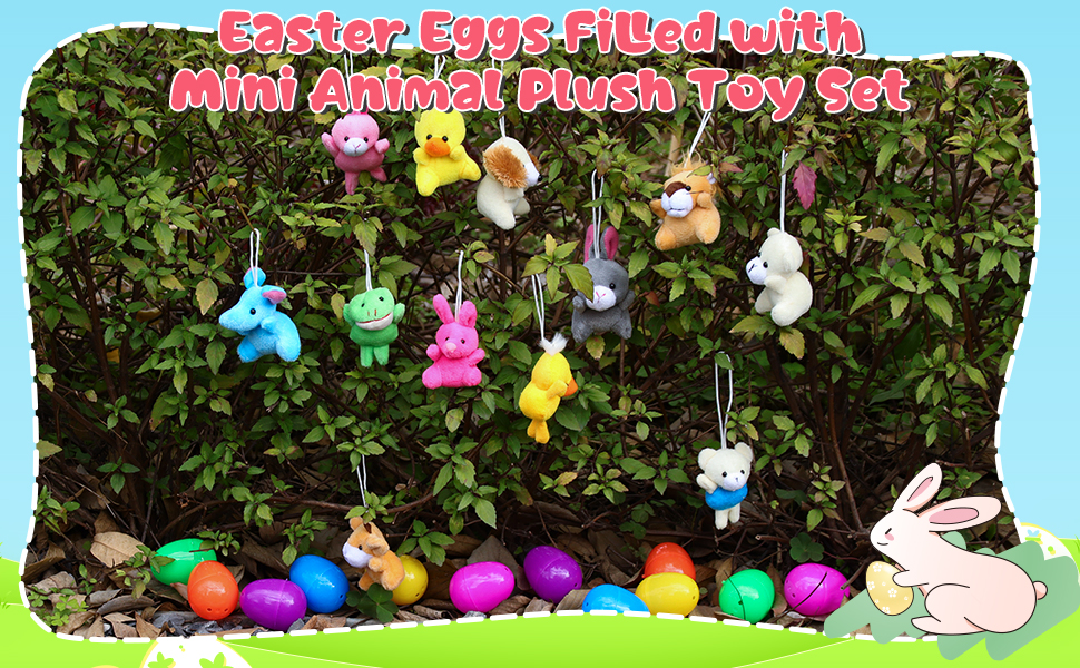 Yamepuia Easter Egg Hunt Fillers, 12pcs Easter Eggs with Mini Stuffed