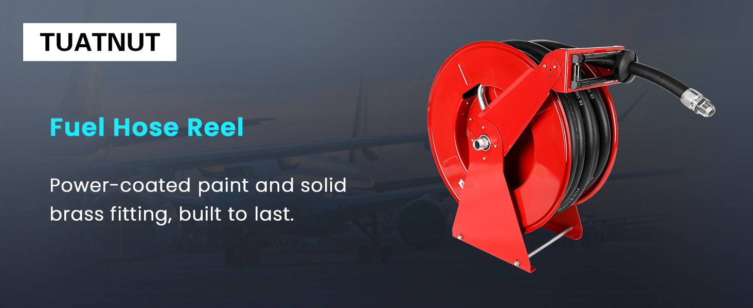 Fuel Diesel Hose Reel Retractable 1 inch x 82ft,Spring Driven Automatic