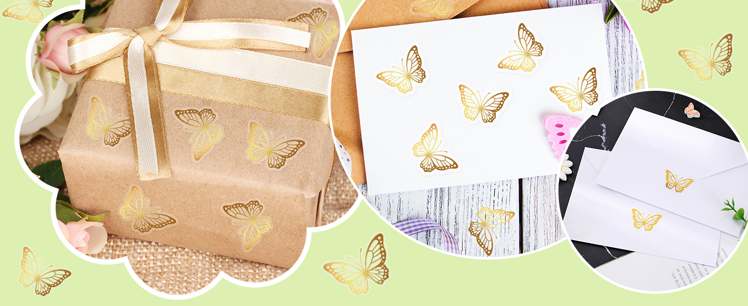 Whaline 500Pcs Gold Butterfly Envelope Seals Stickers