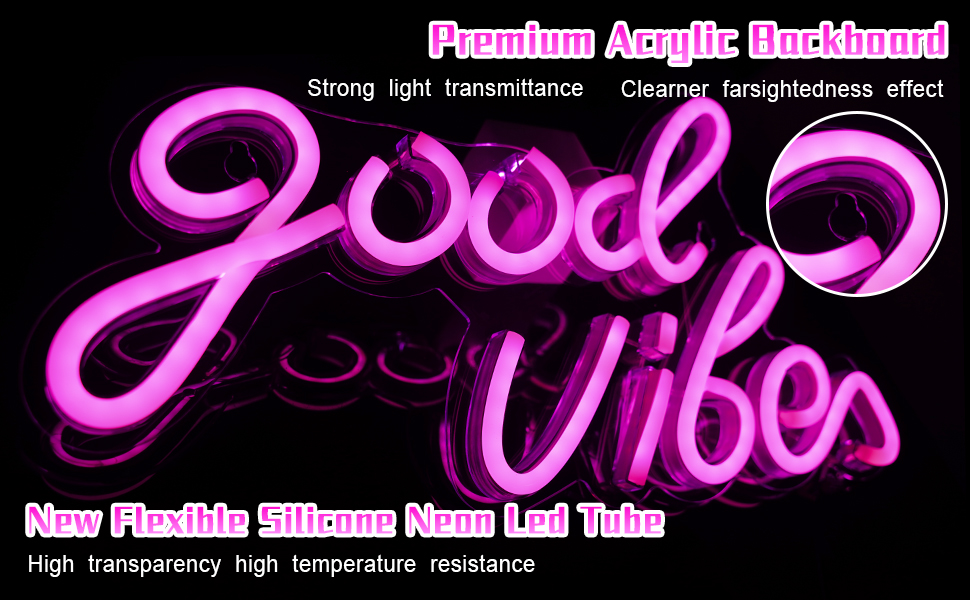 BringLuck2U Good Vibe Neon Sign Good Vibes LED Néon Rose Lettre Néon Applique Murale pour