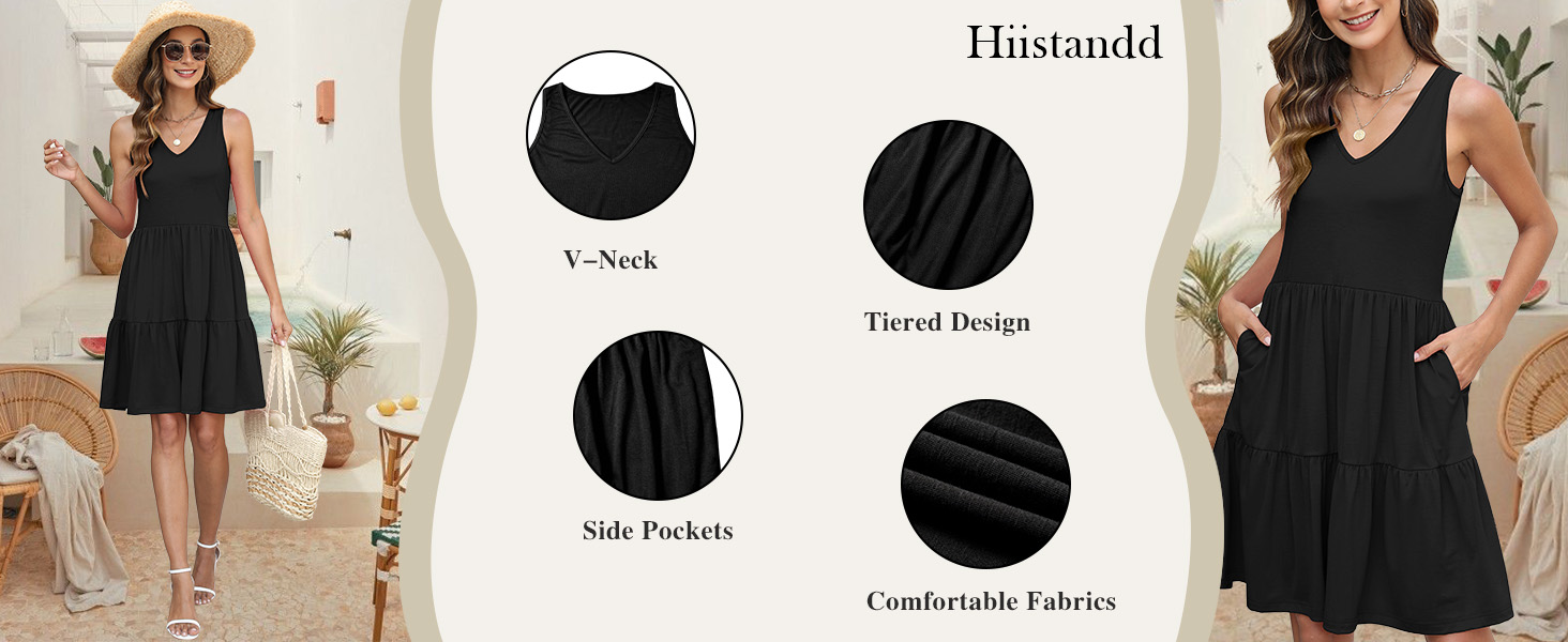 Womens V-Neck Sleeveless Sundress with Side Pockets