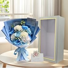 ソープフラワー ローズ 花束ブーケ 薔薇 造花 フラワーアレンジメント ブルー Amazon｜お好きな本数 ソープフラワー花束 ダークブルー(p) 60本