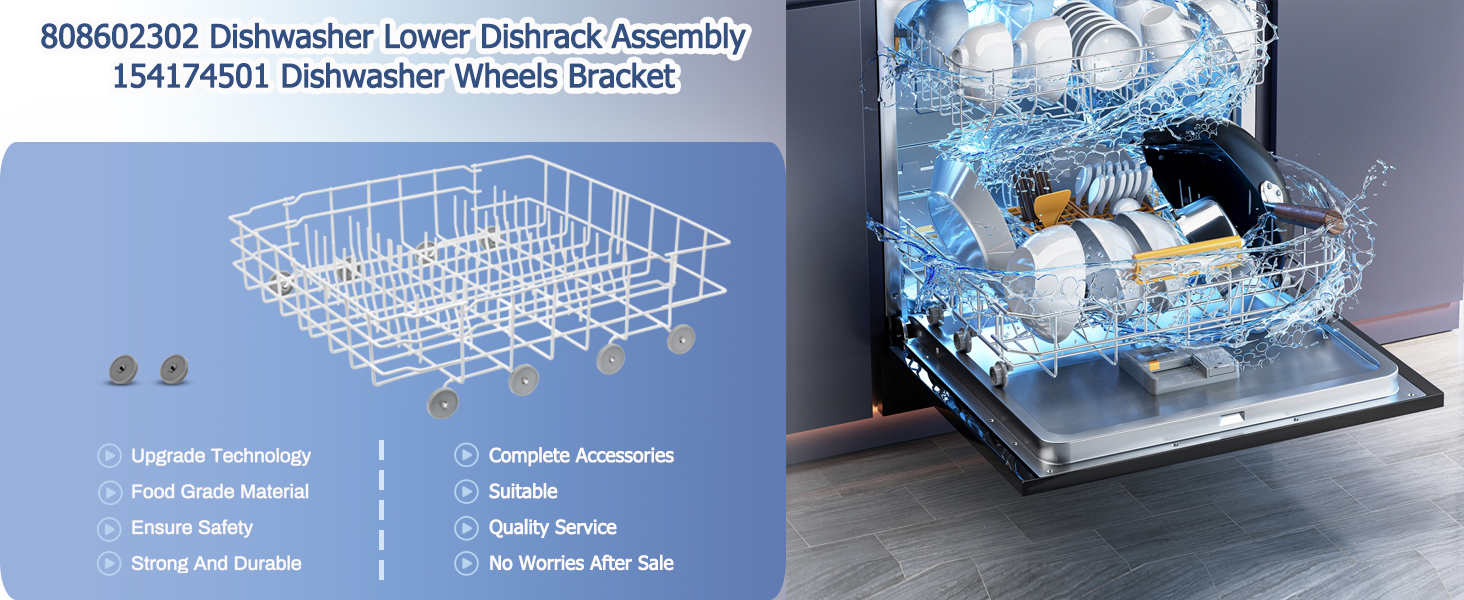 Upgraded 808602302 Dishwasher Lower Dishrack Assembly with