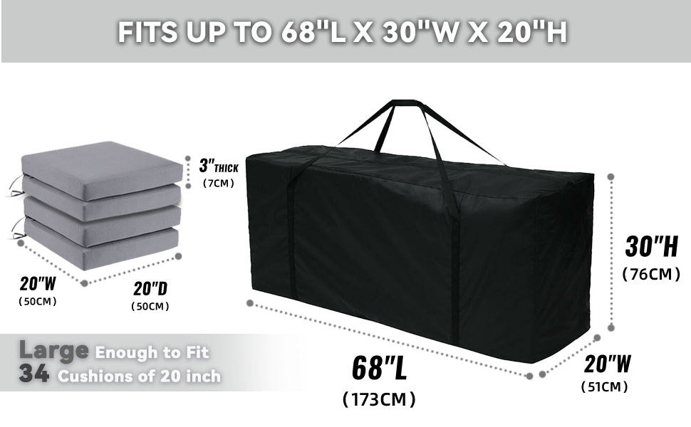 HEPOVER Outdoor Patio Cushion Storage Bags 68Inch