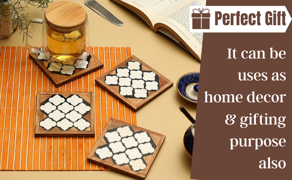 SPN-BFC Set of 6 MDF Wood Tea Coasters with Stand