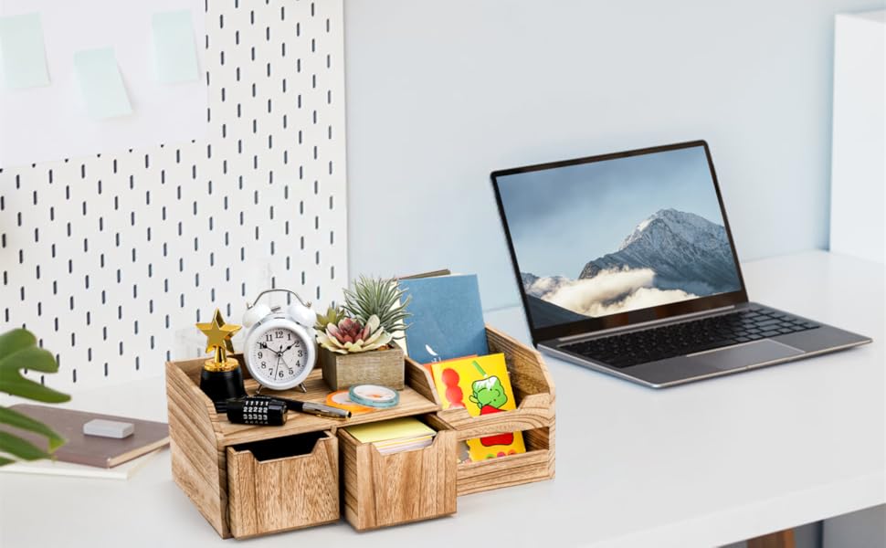 Yopay Wooden Desk Organizer Distressed Rustic, Office