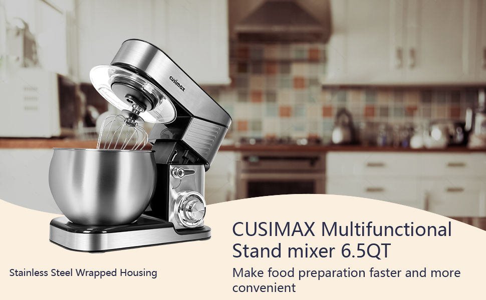Stand Mixer, CUSIMAX 6.5QT Stainless Steel Mixer 6Speeds TiltHead