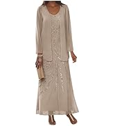 TORYEMY 2 Pieces Mother of The Bride Dresses with Jacket Sequin Chiffon Long Sleeve Formal Evenin...