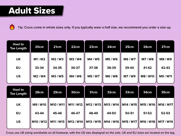Adult sizes Crocs