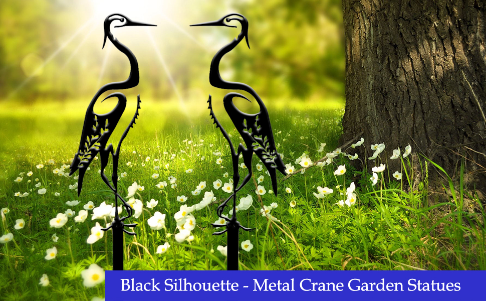 VKEVOC 2 Pack Crane Garden Decor,Black Metal Cranes