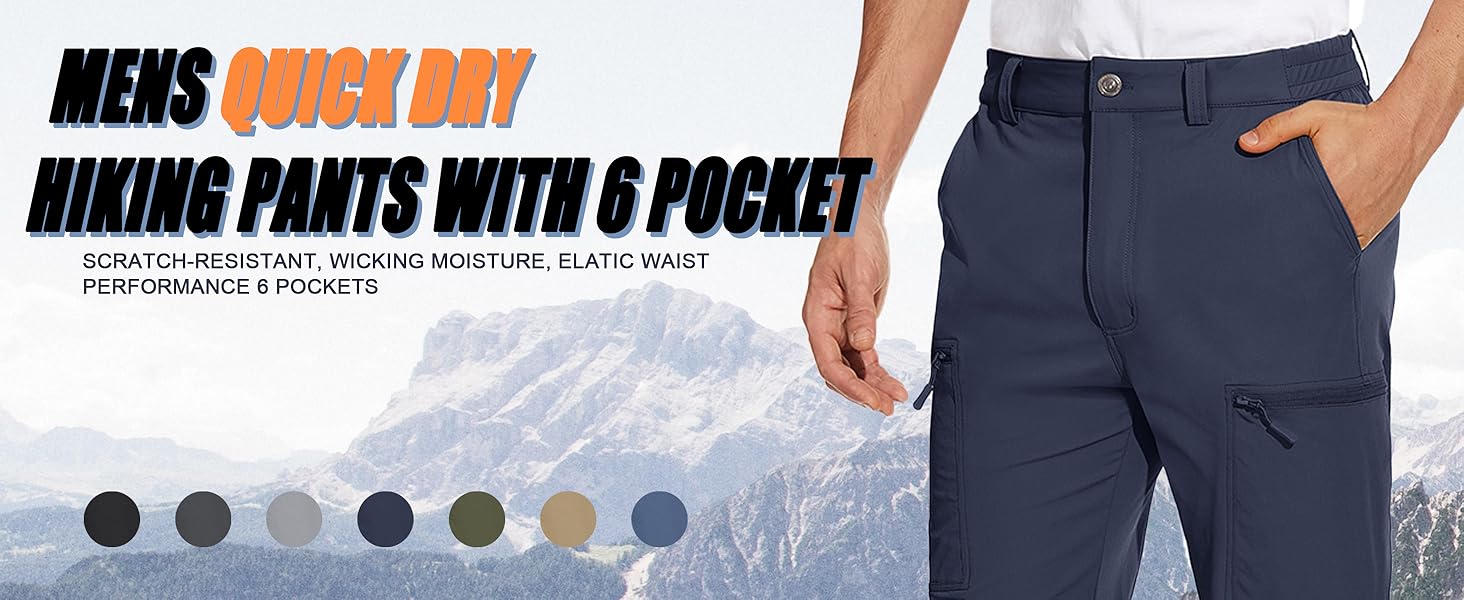 MAGCOMSEN Men's Outdoor Cargo Trousers Climbing Bottoms Quick Dry Tactical Trousers with Zip Pockets 10 MAGCOMSEN Men Elasticated Waist Trousers Waterproof Travel Pants Loose Fit Cargo Trousers