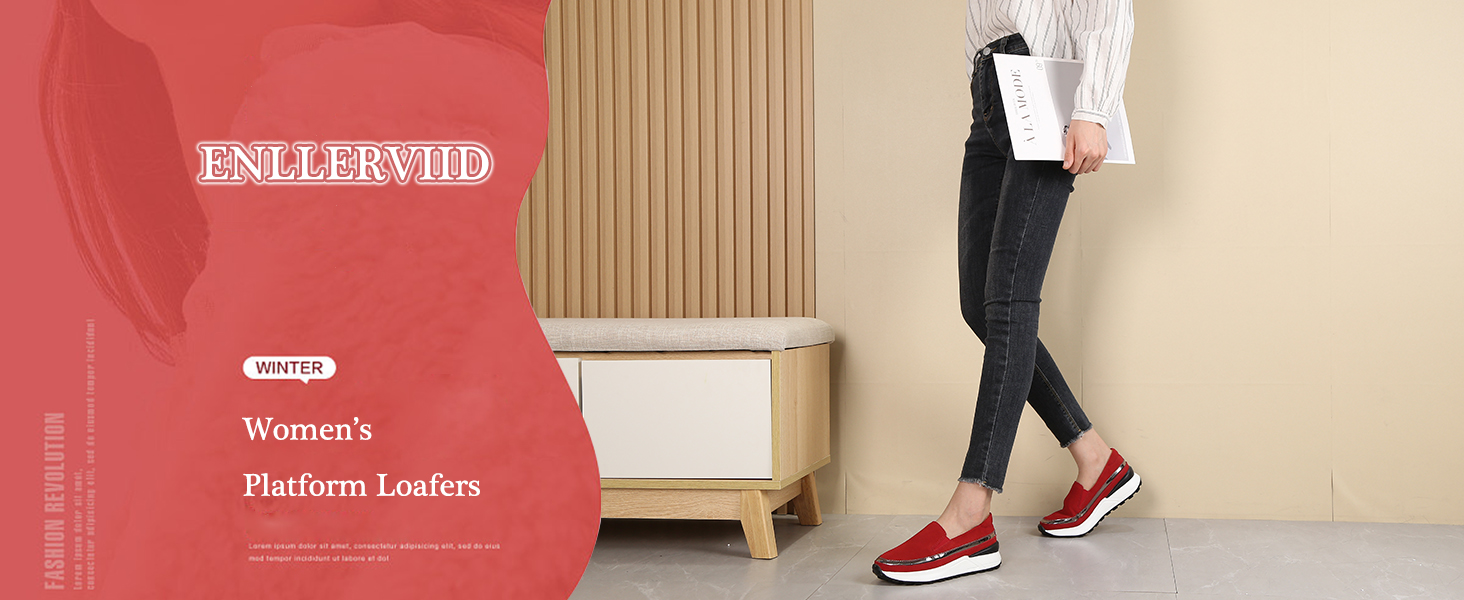 Women Red platform loafers