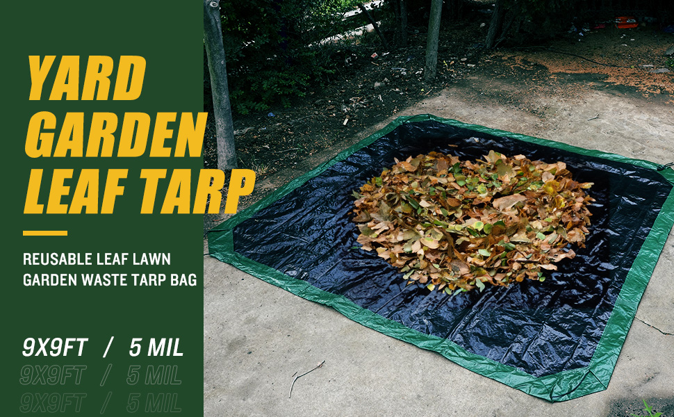 SUNLITAP Leaf Tarp 9x9 Feet, Lawn Garden Leaf Tarp with 4