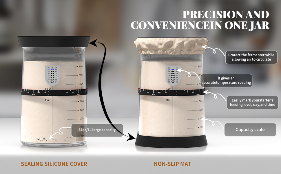 Wikay Sourdough Starter Jar, 1000ml Sourdough Starter Kit with Date