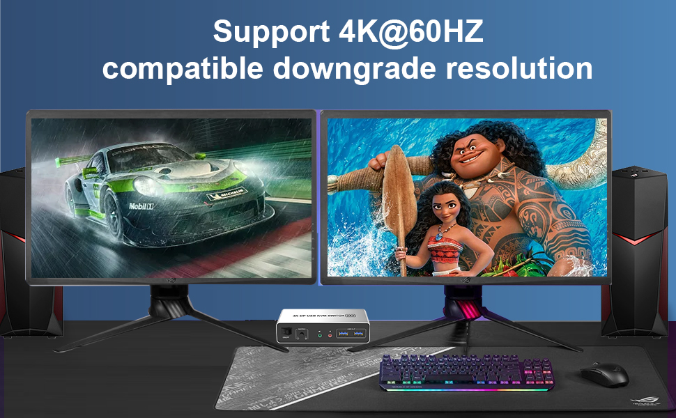 DisplayPort KVM Switch Dual Monitors für 2 Computer, 4K60Hz Extended Display 2 Monitors