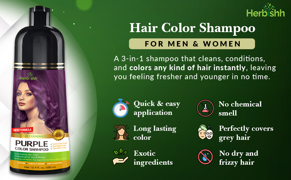Herbishh Hair Color Shampoo for Gray Hair Magic Hair Dye