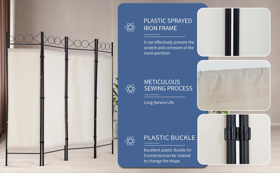 4 Panel Room Divider, 5.6FT Folding Portable Privacy