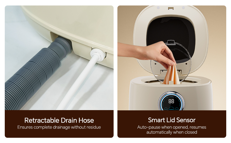 AHERO Fully Automatic Mini Washing Machine with Heated Wash, Spin Dry & Thermal Drying - 7L (1kg Capacity) Portable for Underwear, Socks, Baby Clothes 18 smart lid sensor