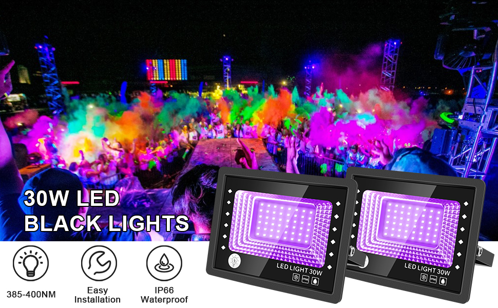 2 Pack 30W LED Black Lights, Blacklight Flood Light with Switch, IP66