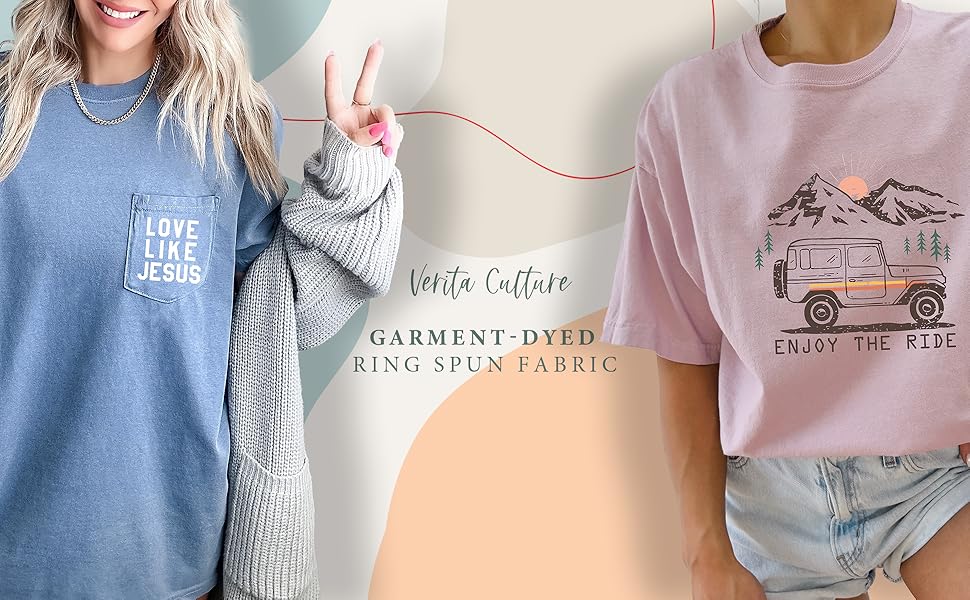 Verita Culture garment dyed trendy oversized fit women's graphic Shirt