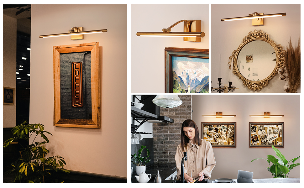 SEEDIQ Modern Dimmable Led Picture Light 12W 24" Inch Art Light for Paintings,Brass GoldenLike