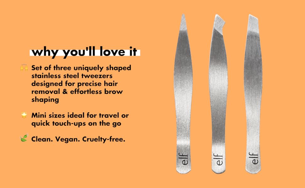 e.l.f. Tweezer Trio Kit, Three Mini Eyebrow Tweezers For