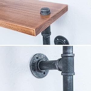 SaiDuoDuo Wooden Floating Shelves, 3-Tier Industrial Pipe Wall Mount Shelves, Rustic Shelves, Wall Mounted Book Shelf, Wall Shelves, for Kitchen, Living Room Decor Home Accessories 22 Industrial Pipe Shelf