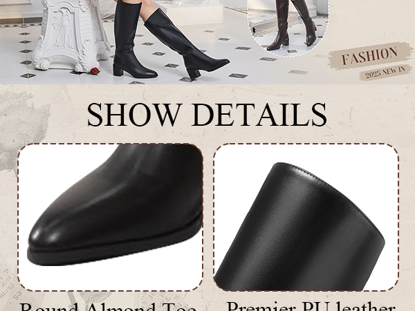 Amazon.com | Brown Knee High Boots Women Chunky Heel Round