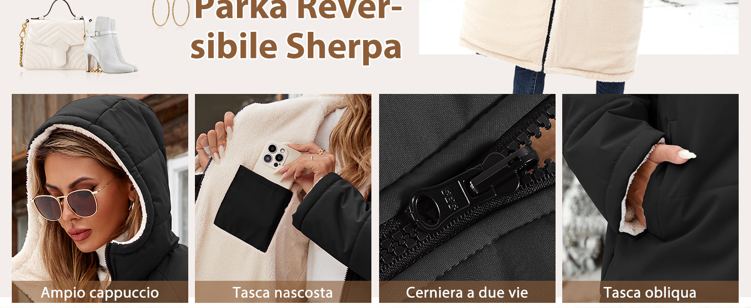 Giacca con Cappuccio Alla Moda Invernale Caldo Cappotto Foderato in Pile Jacket Trapuntino