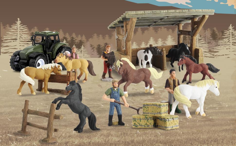 DINOBROS Horse Toys Stable Playset with Portable Case Take Along Horse