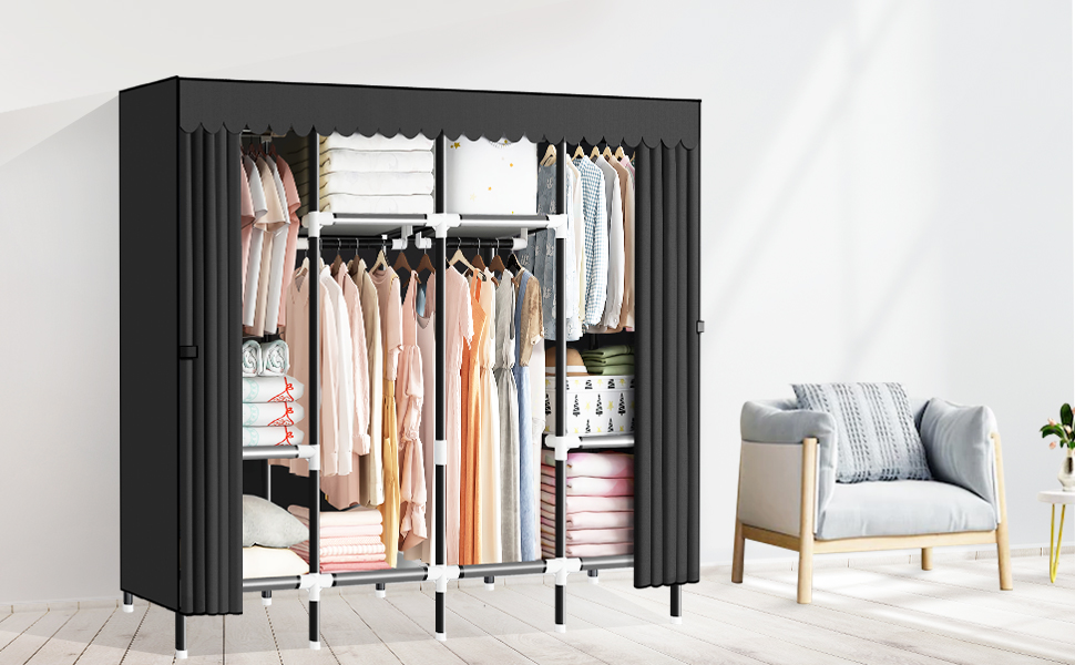 LOKEME Portable Closet, 67 Inch Wardrobe Closet for Hanging Clothes with 4 Hanging Rods, 25mm