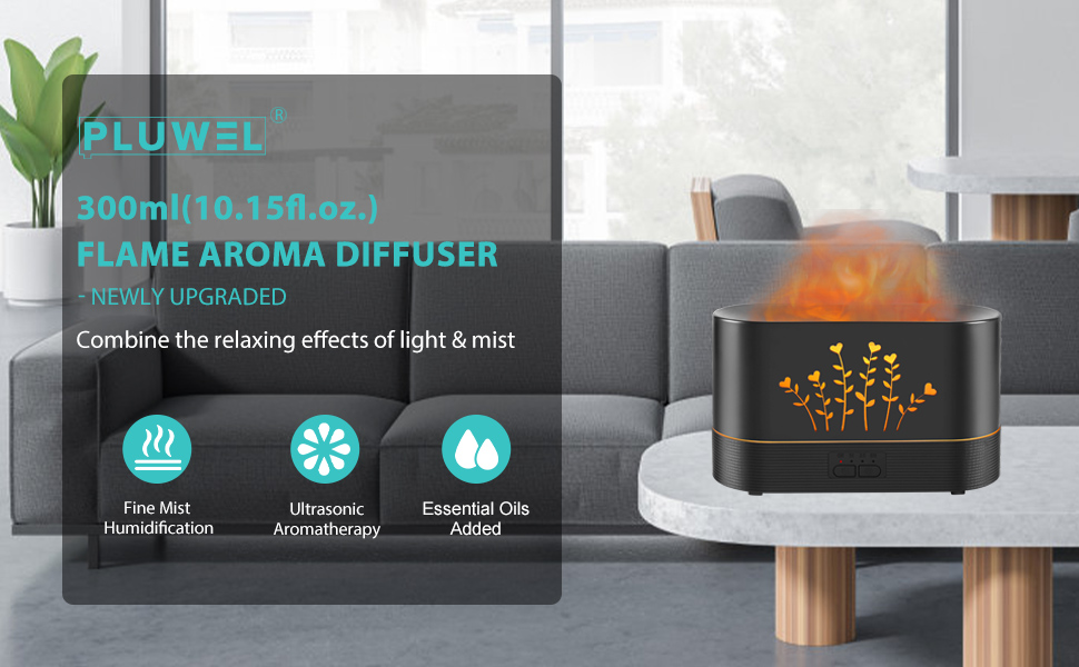 PLUWEL RGB Flame Diffusers for Essential Oils Large Room