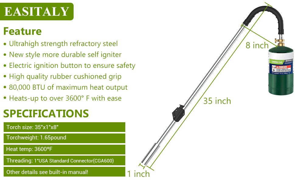 Weed Torch Propane Burner, Flame Thrower for Weeds, 80