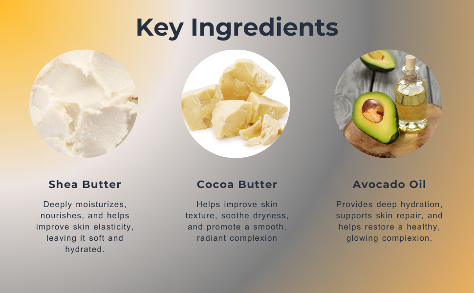 key ingredients for turmeric and kojic acid body butter shea butter cocoa butter