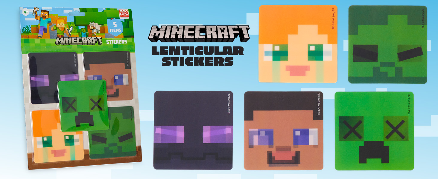 Minecraft Stickers 5 Pack 3D Motion Vinyl Laptop Stickers Decals for ...