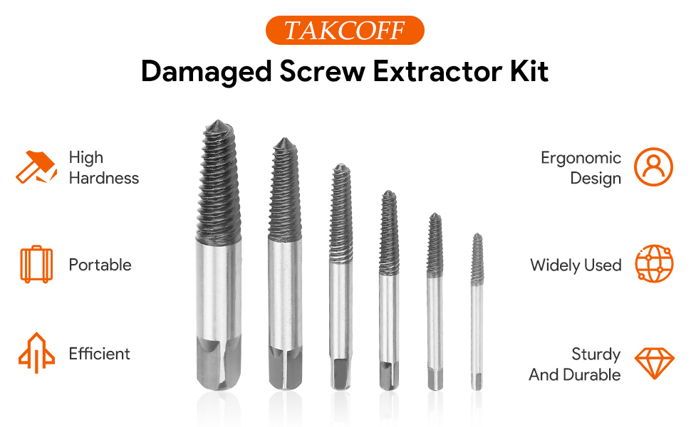 6 Pcs Broken Bolt Extractor Kit, 322mm Screw Extractor Bit Damaged