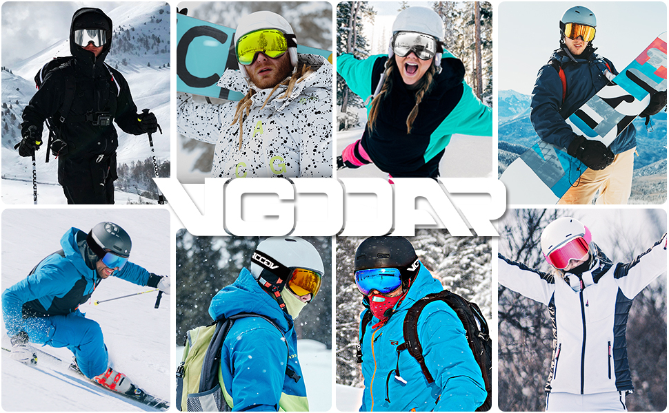 Vgooar Ski Goggles, OTG Cylindrical Lens Ski Goggles with Adjustable
