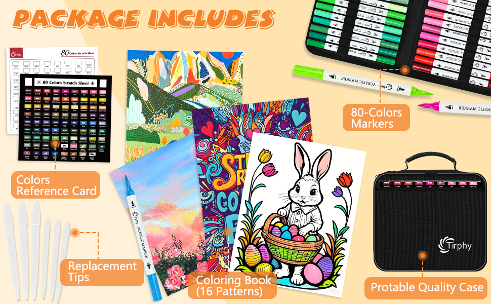 Tirphy Acrylic Paint Markers, 80 Colors ... 13 package includes