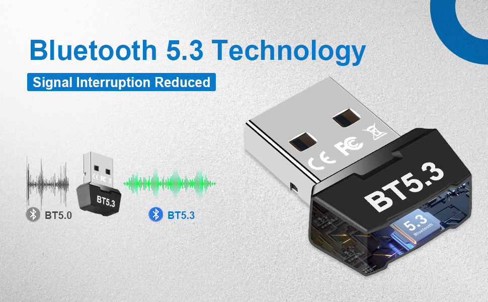 Bluetooth 5.3 Adapter PC,Plug and Play Bluetooth Dongle, Usb Bluetooth