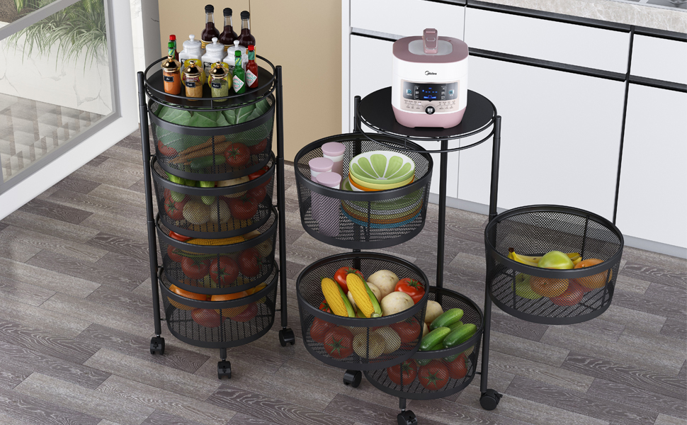 Springfavor 4 Tier Movable Rotating Metal Storage Rack