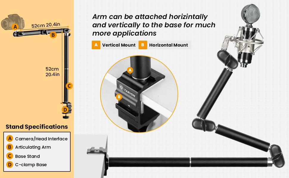 TARION Desk Camera Mount Stand Heavy Duty Articulated Camera Arm