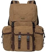 KAUKKO Vintage Casual Canvas and Leather Rucksack Backpack (17-KHAKI)