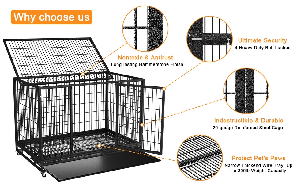 BOLDBONE 48/38 inch Heavy Duty Dog Crate for High Anxiety