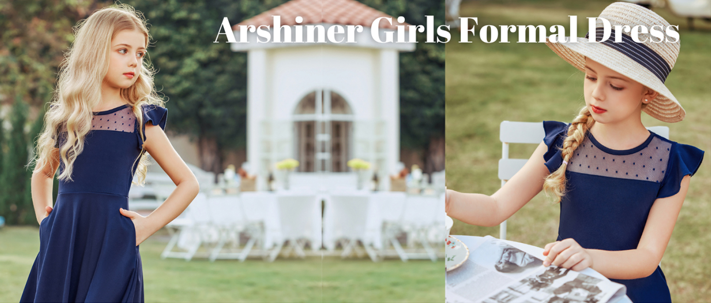 Girls Dress Summer Ruffle Sleeve Mesh A Line Casual Party Dresses with Pockets