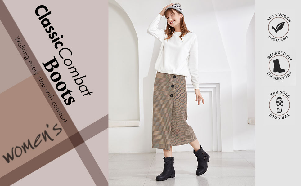 Hawkwell Women's Combat Boots Side Zipper Buckle Fashion Ankle Booties