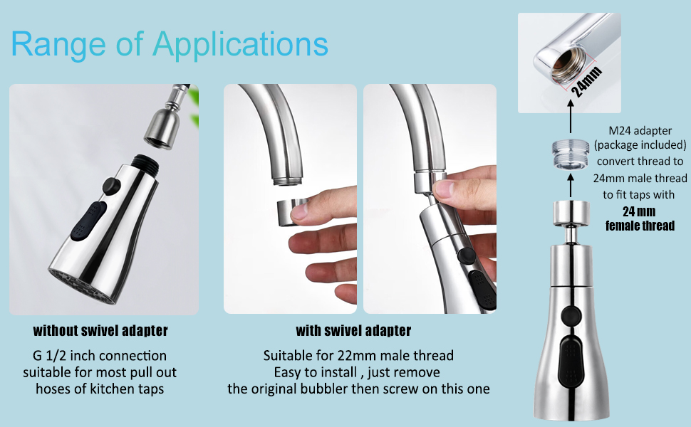 Kitchen Tap Spray Head 360°Swivel Spout,Kitchen Sink Tap Spray