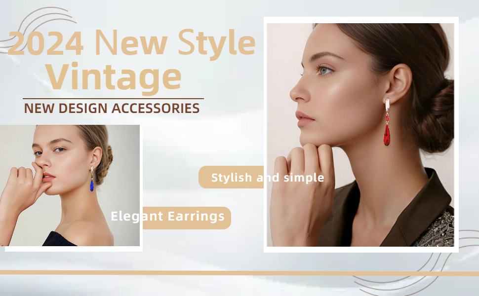 Vintage Crystal Glass Teardrop Dangle Earrings for Women