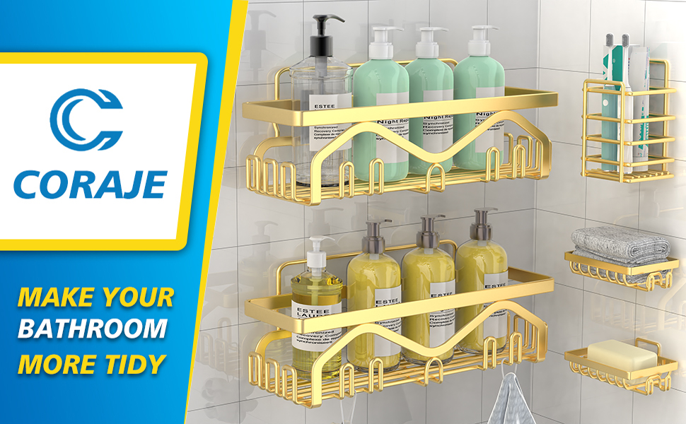 Coraje Adhesive Shower Caddy, 5Pack Shower Shelves, Large Capacity